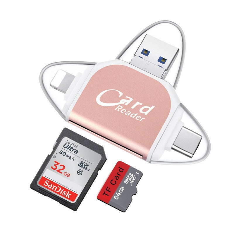 Gluschwein - 4-in-1-Universal-SD-TF-Kartenleser mit mehreren Anschlüssen Roségold