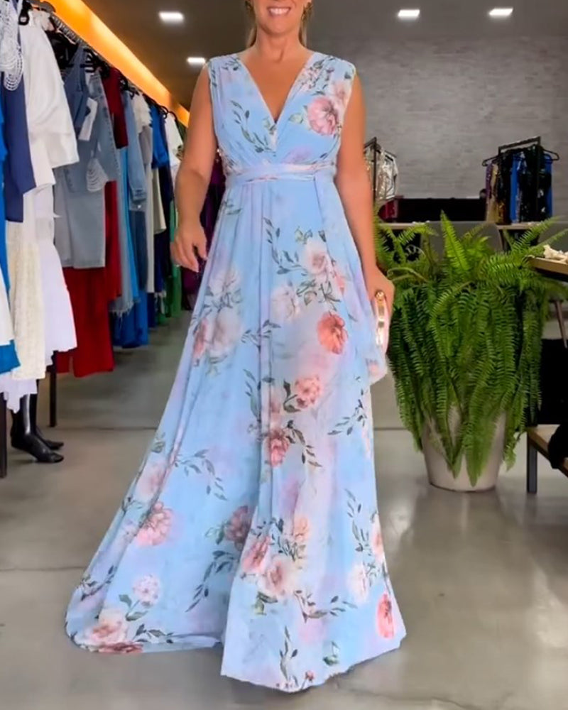 Gluschwein - Celana - Blumenkleid mit V-Ausschnitt Blau