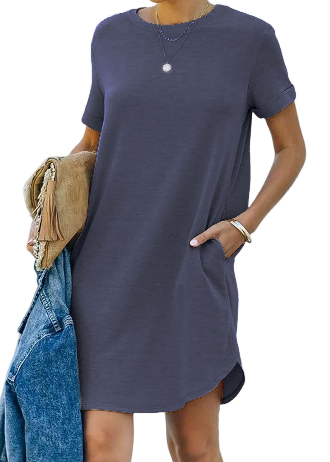 lisa - Lässiges kurzärmeliges T-Shirt-Kleid mit Taschen