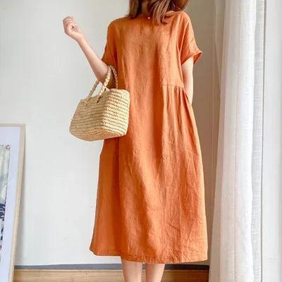 Gluschwein - Stella - Bequemes Leinen Baumwollkleid Orange