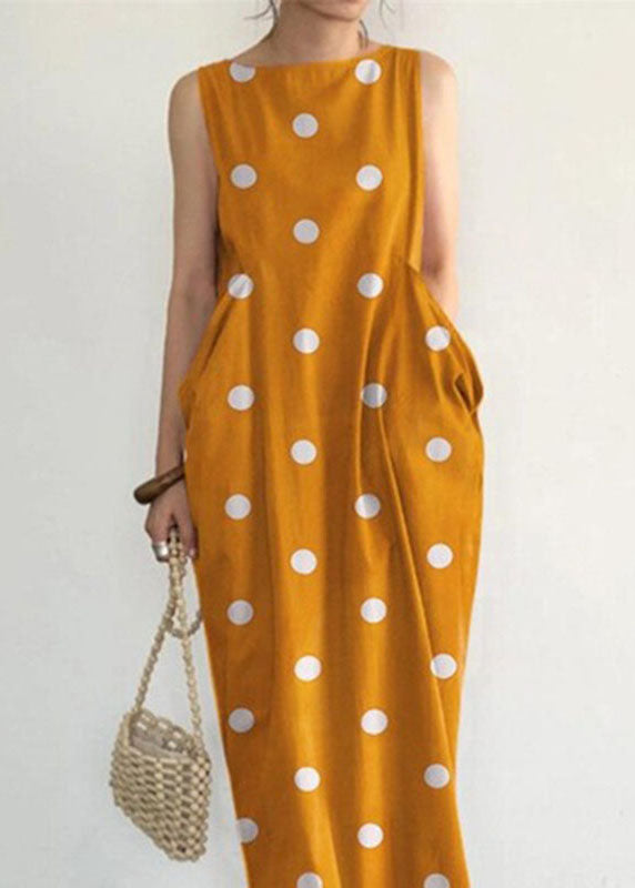 Robe longue noire sans manches à pois et poches