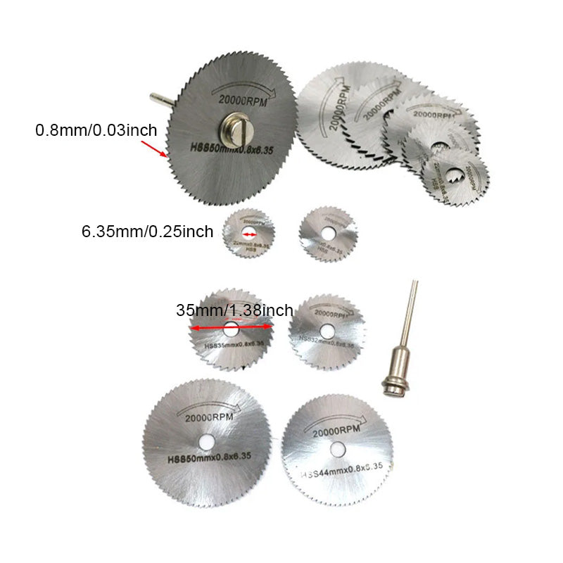 Lot de 6 lames de scie circulaire HSS pour métal.
