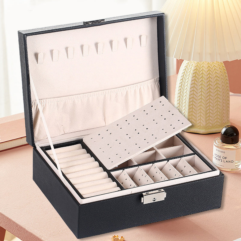 Gluschwein - Leder-Schmuckkästchen mit Schloss, Aufbewahrungsbox-Organizer SCHWARZ