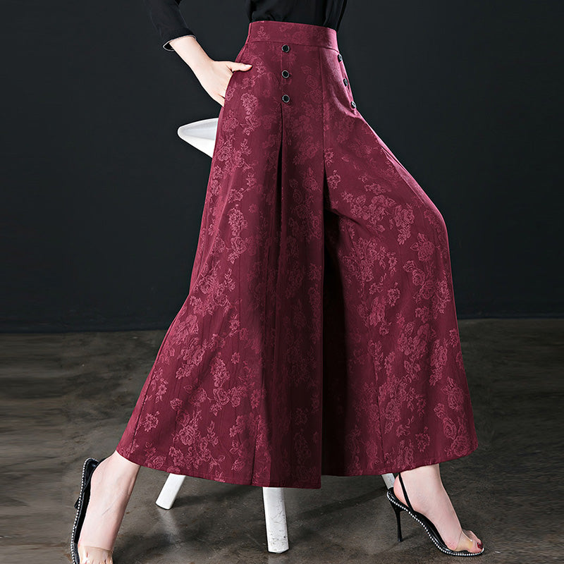 Gluschwein - Damenhose mit hohem Bund und weitem Bein und Blumenmuster