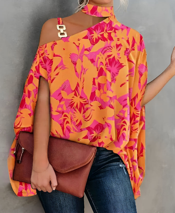 Gluschwein - Felora - Bunte kurzärmelige Bluse Rosa-orange Blume