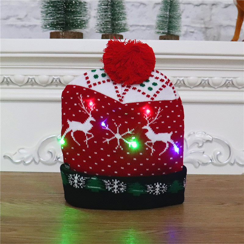 Gluschwein - Bunte leuchtende gestrickte Weihnachtsmütze ZWEI RENTIERE