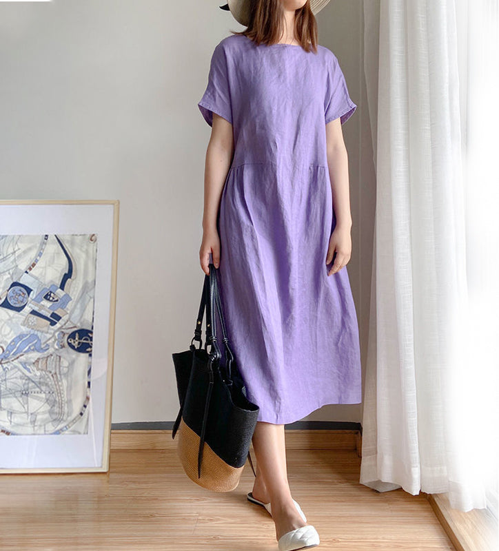 Gluschwein - Einfarbiges, lockeres Kurzarmkleid lila