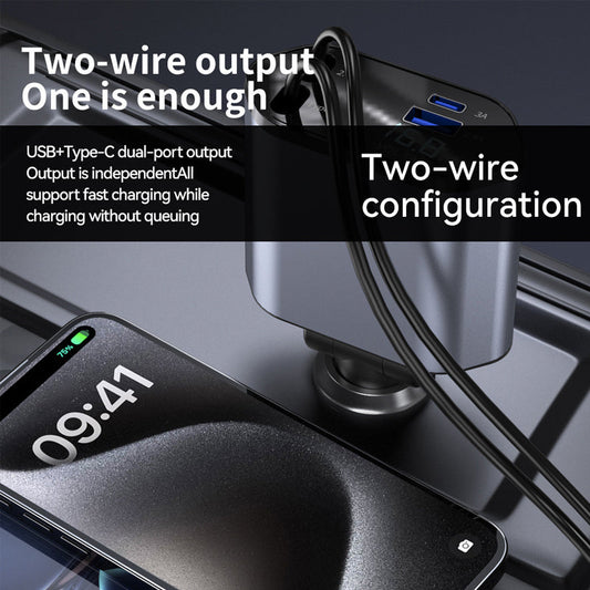 Cargador rápido para coche retráctil.