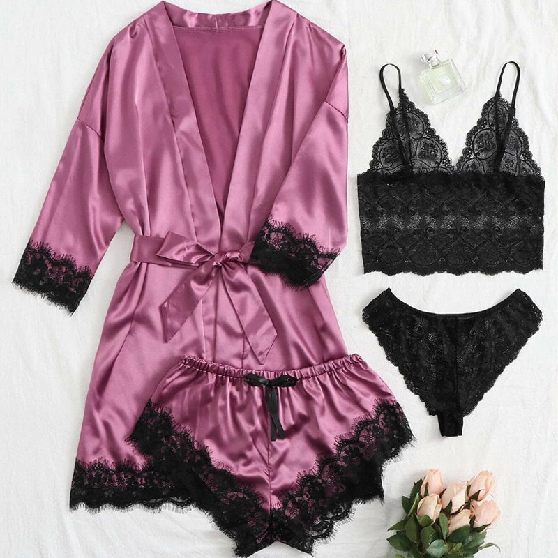 Gluschwein - Damen Schlafanzug 4-teiliges Set lila