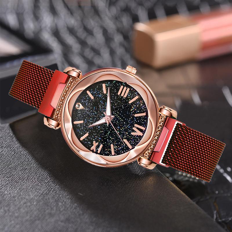Gluschwein - Neue Modetrend wasserdichte Sternenhimmel Mädchen Armbanduhr rot