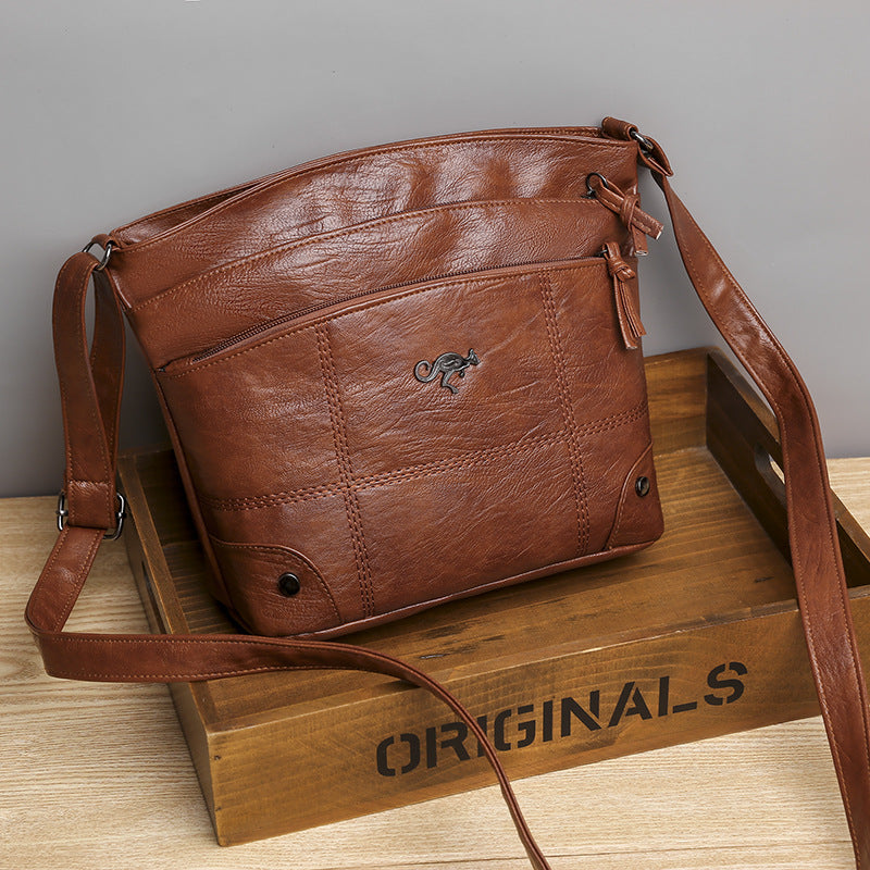 Gluschwein - Kuriertasche aus weichem Leder mit mehreren Taschen und großer Kapazität