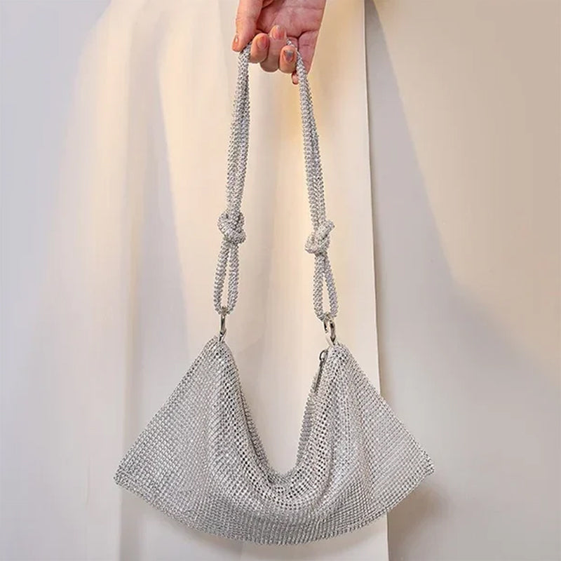 Gluschwein - Luxuriöses Design Handtasche mit glänzenden Strasssteinen Silber
