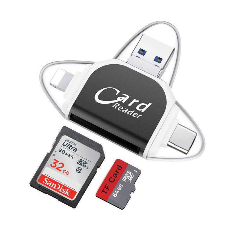 Gluschwein - 4-in-1-Universal-SD-TF-Kartenleser mit mehreren Anschlüssen Schwarz