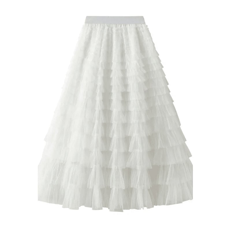 Soyez votre propre reine de la ville avec cette jupe longue en tulle avec ceinture élastique à plusieurs niveaux
