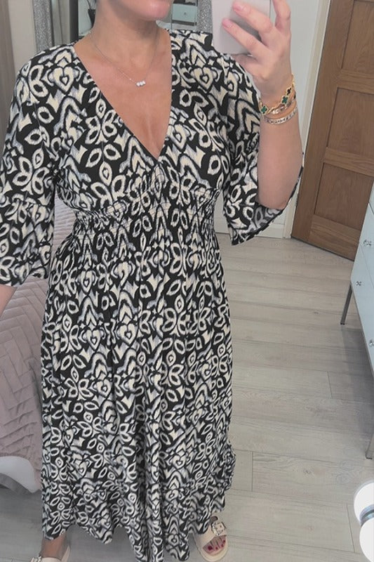 Gluschwein - Lianne - Maxikleid mit V-Ausschnitt Schwarz