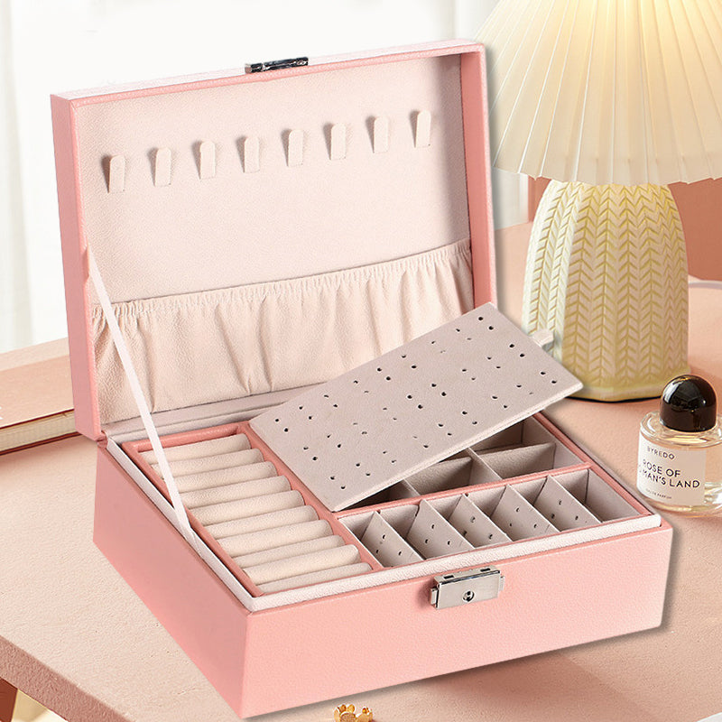 Gluschwein - Leder-Schmuckkästchen mit Schloss, Aufbewahrungsbox-Organizer ROSA