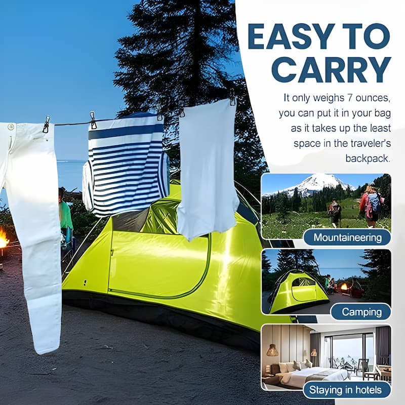 ClipLine - Étendoir à linge portable avec pinces – Idéal pour les voyages, le camping et le balcon