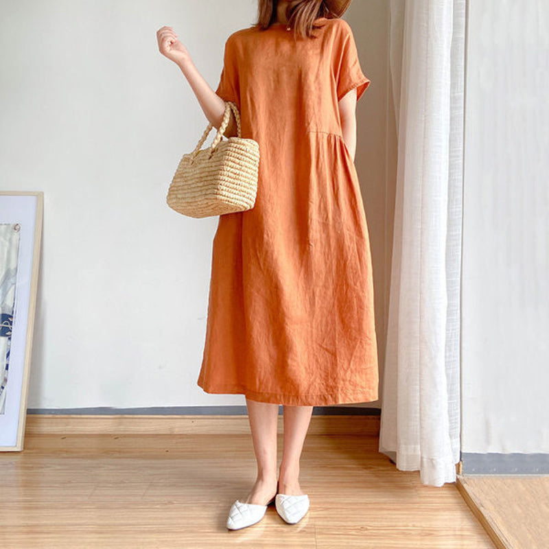 Gluschwein - Einfarbiges, lockeres Kurzarmkleid orange