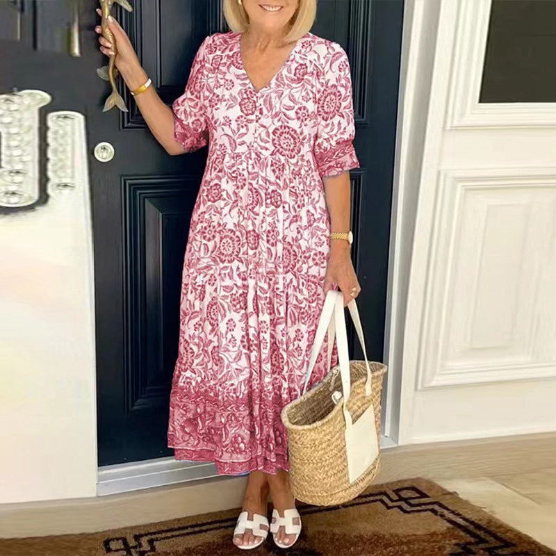 Gluschwein - Lady Summer V-Ausschnitt böhmisches Kleid Rosa