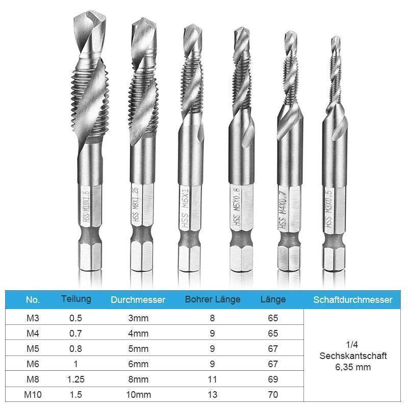 Coffret de 6 tarauds combinés DOMOM avec tige hexagonale