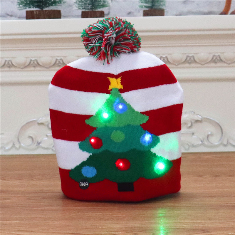 Gluschwein - Bunte leuchtende gestrickte Weihnachtsmütze WEIHNACHTSBAUM