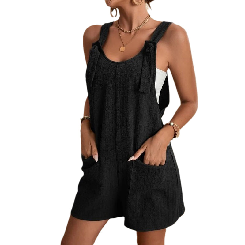 Gluschwein - Stilvolle, lässige, kurze Jumpsuits für Damen mit U-Ausschnitt SCHWARZ