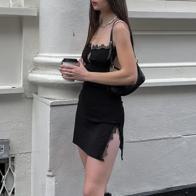 Gluschwein - Sexy Kleid mit Spaghettiträgern und hohem Schlitz