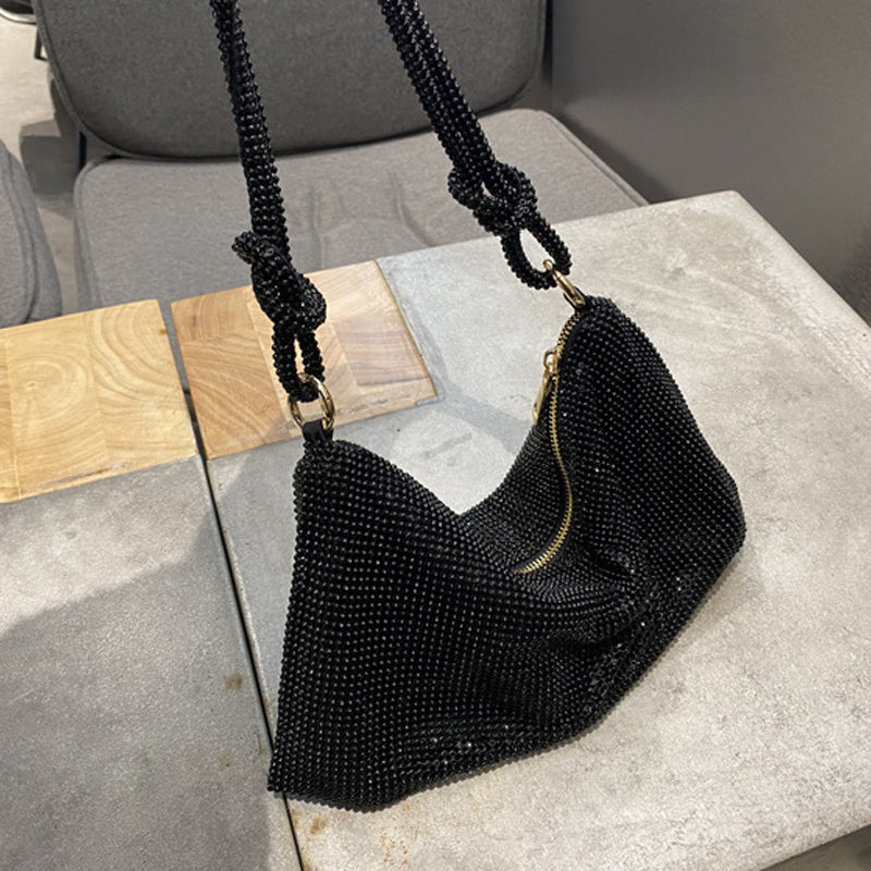 Gluschwein - Luxuriöses Design Handtasche mit glänzenden Strasssteinen Schwarz