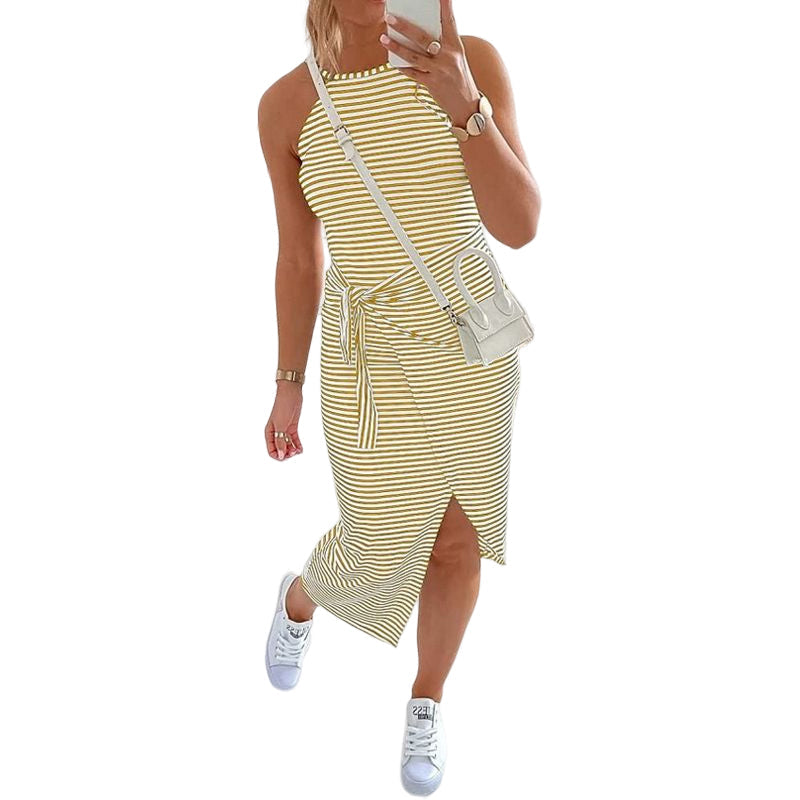 Gluschwein - Sexy Gestreiftes Ärmelloses Damenkleid mit Schnürung