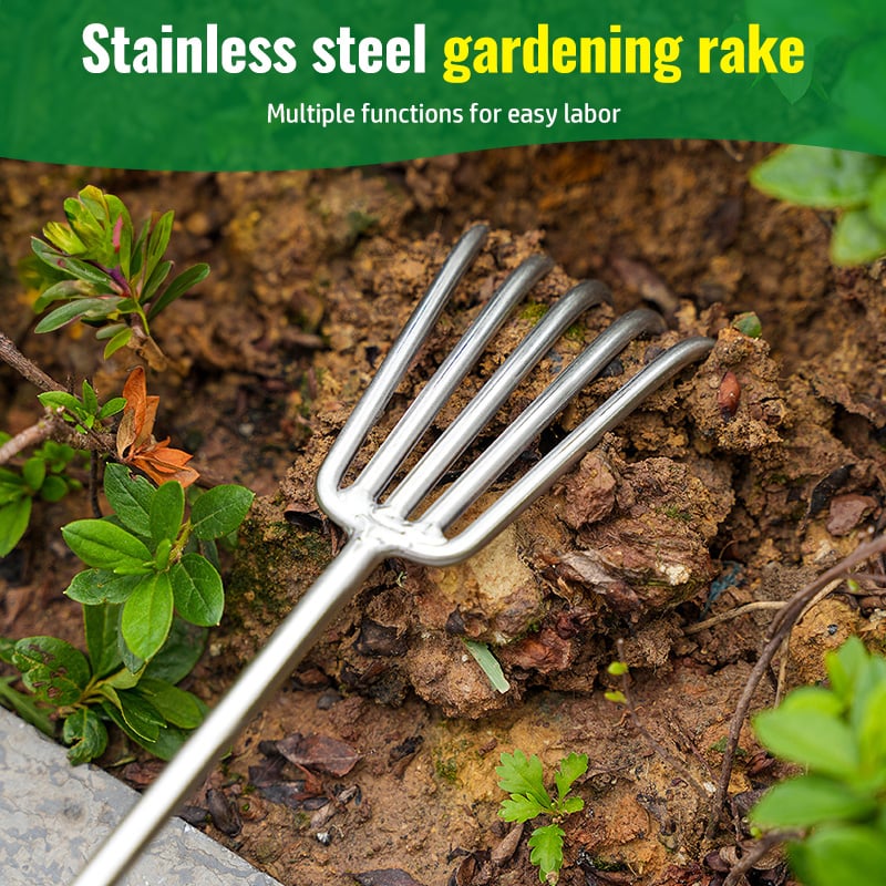 GardenClaw - Gartenrechen aus Edelstahl — Stabiler Handrechen mit rutschfestem Griff