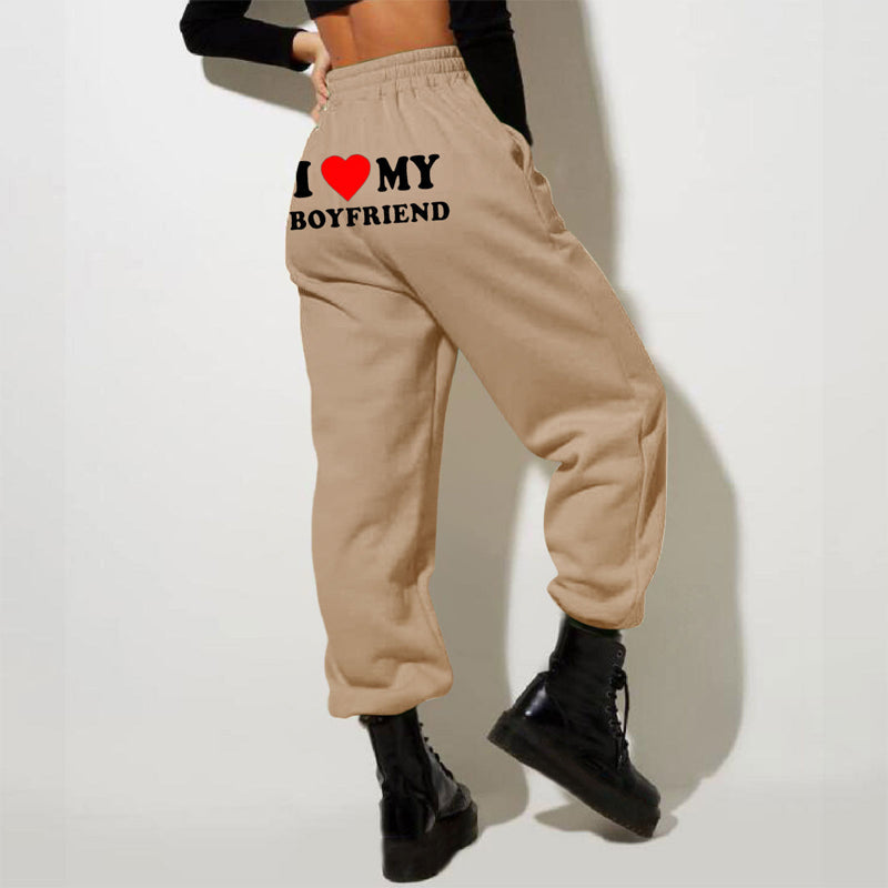 Gluschwein - I LOVE MY BOYFRIEND Bedruckte Freizeit-Jogginghose Beige