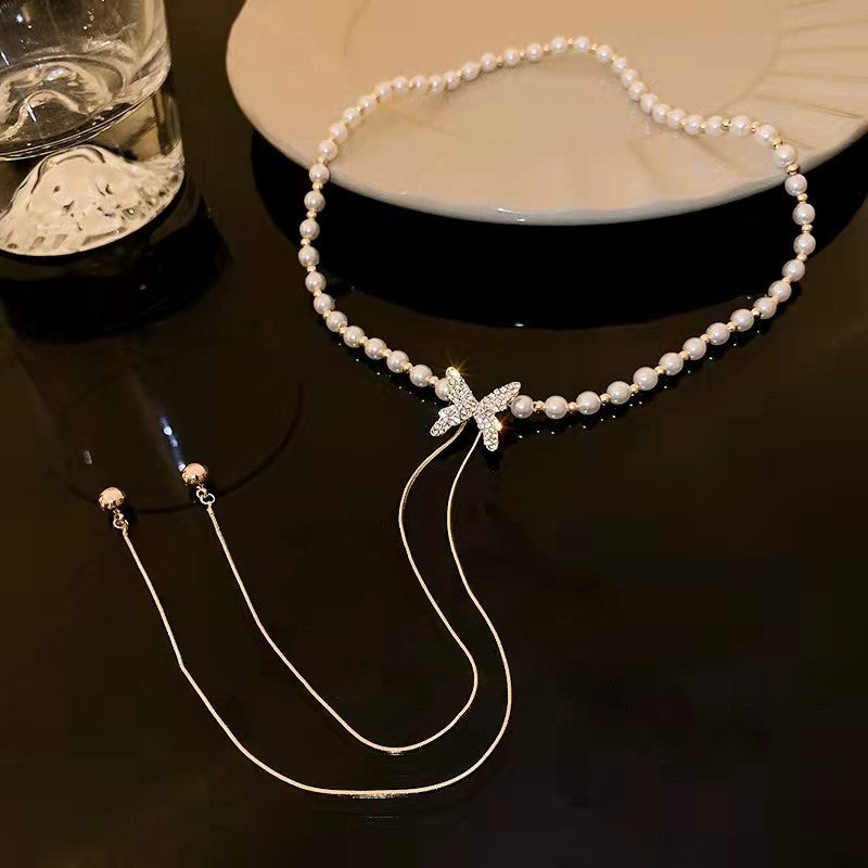 Gluschwein - Perlen- und Diamant-Schmetterlingshalskette