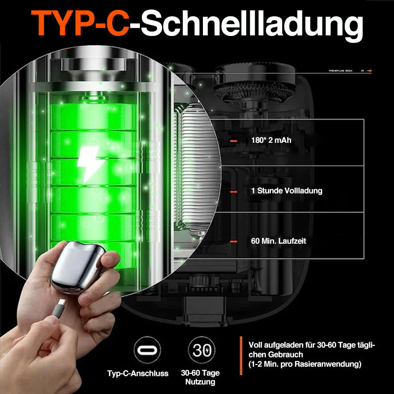 Wiederaufladbarer, wasserdichter, kompakter Elektrorasierer für Zuhause, Auto, Reisen