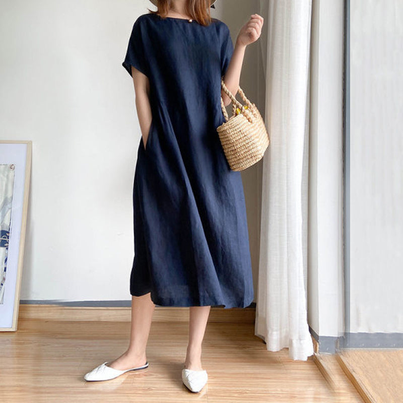 Gluschwein - Einfarbiges, lockeres Kurzarmkleid Navy blau