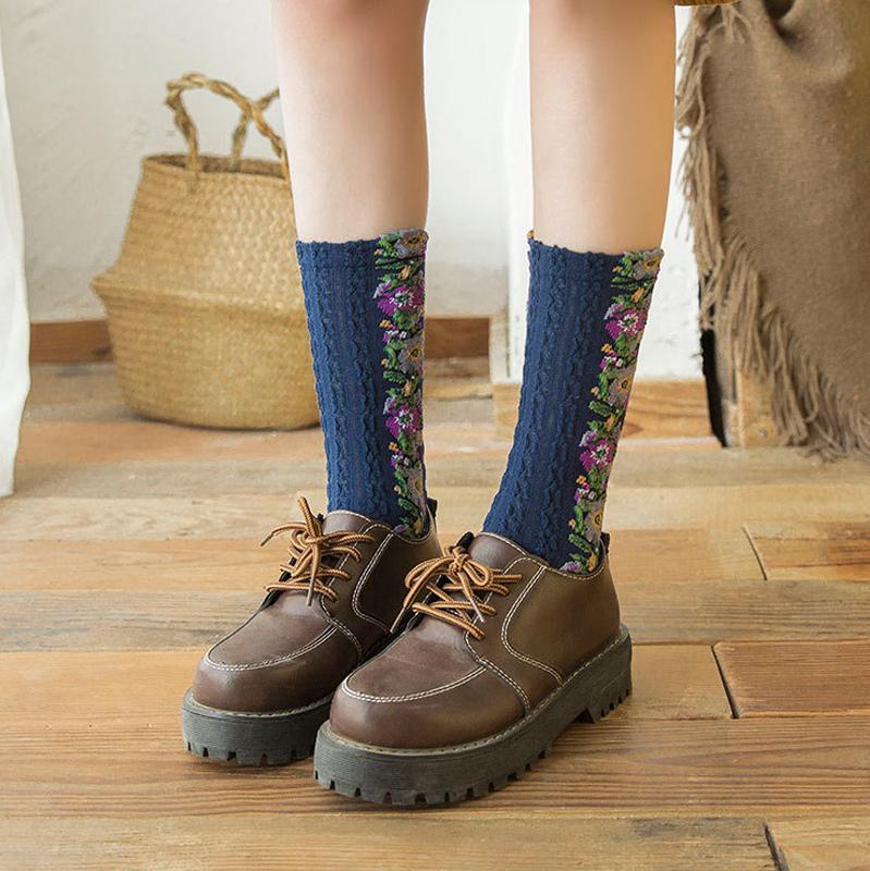 Gluschwein - Vintage Socken mit Blumenstickerei (5 Paar)