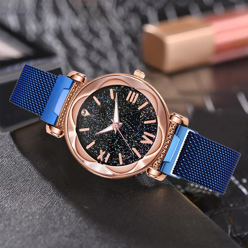 Gluschwein - Neue Modetrend wasserdichte Sternenhimmel Mädchen Armbanduhr blau