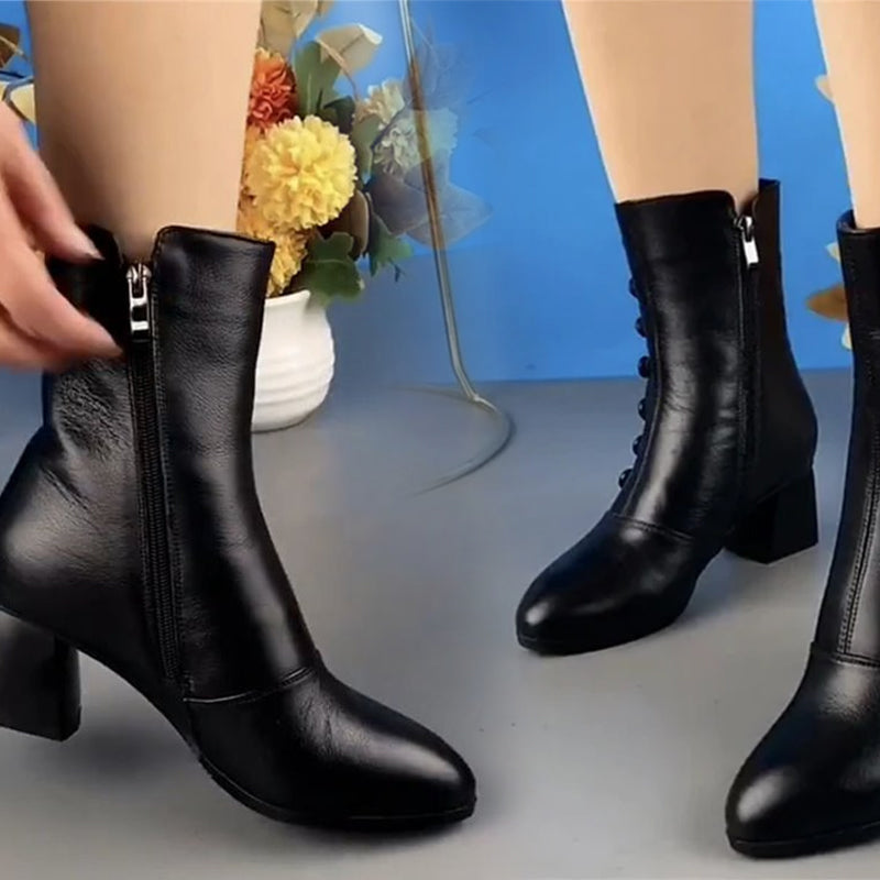 Gluschwein - Warme Lederstiefeletten mit seitlichen Knöpfen für Damen
