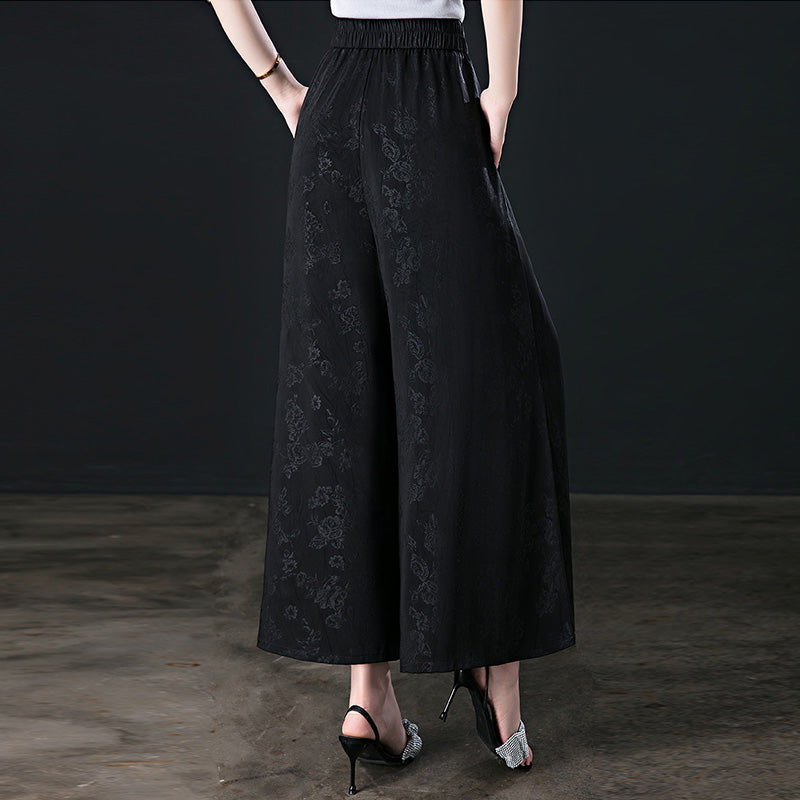 Gluschwein - Damenhose mit hohem Bund und weitem Bein und Blumenmuster