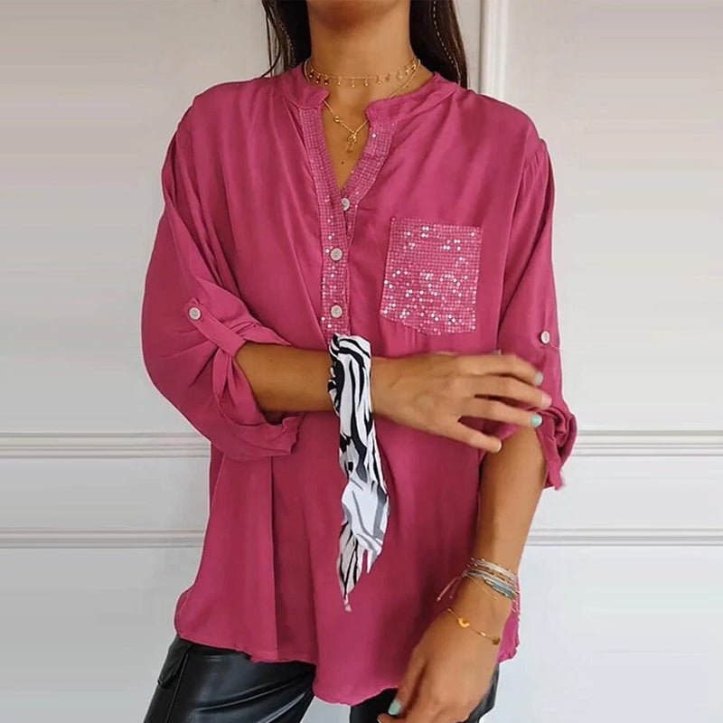 Aria | Baumwollbluse mit V-Ausschnitt und Pailletten - 1+1 GRATIS