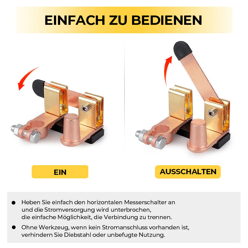 Gluschwein - Messerklingen-Hauptschalter am oberen Pfosten