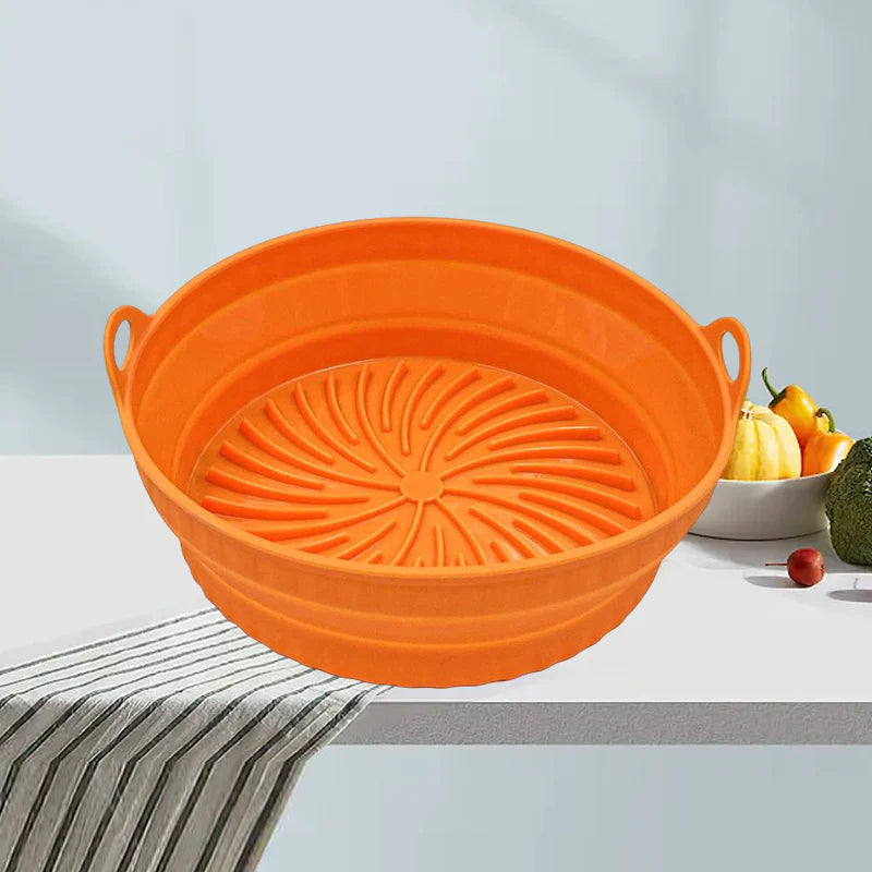 Gluschwein - Heißluftfritteuse Grillpfanne aus Silikon Orange Rund