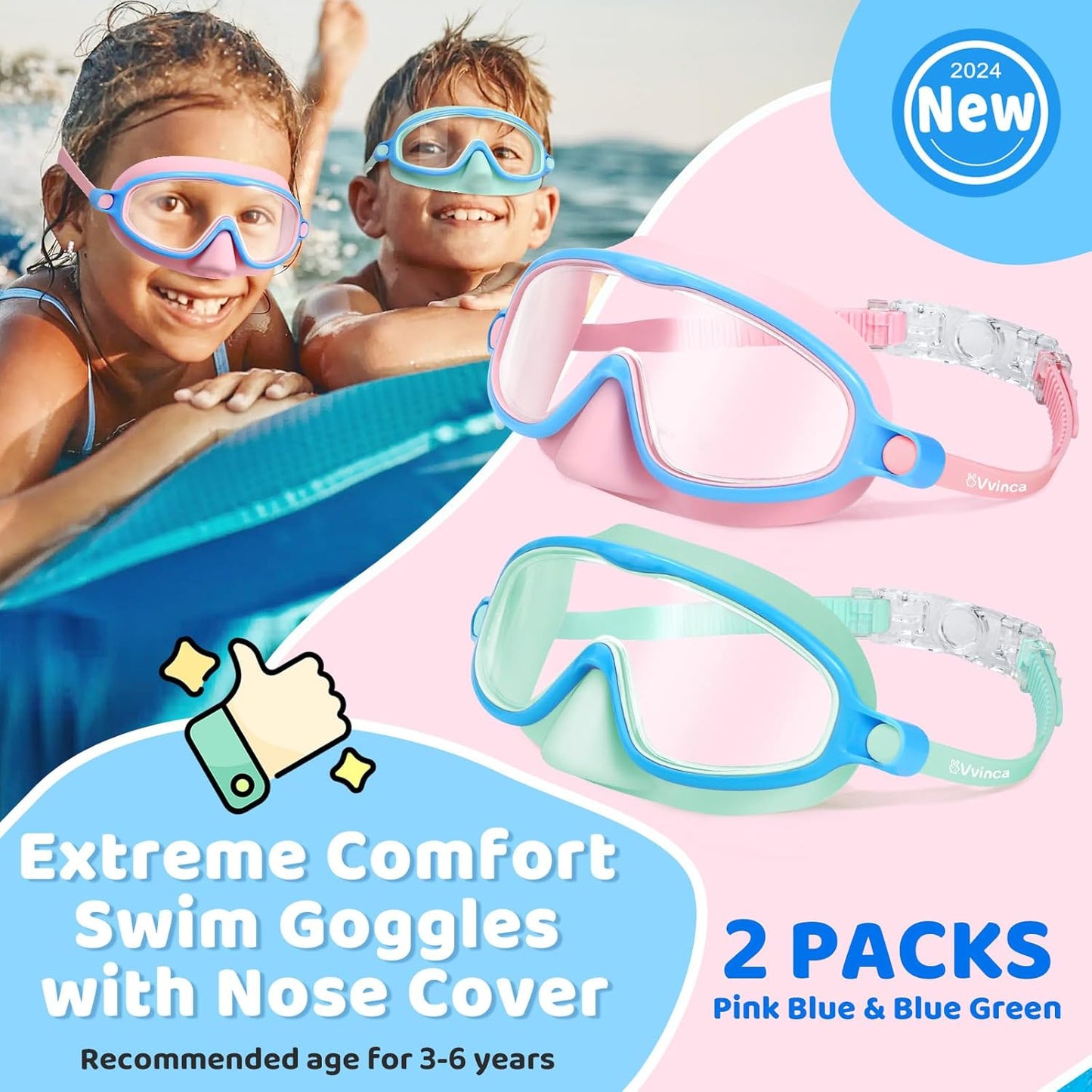 1+1 gratuit | AquaShield - Lunettes de natation HD à grande monture pour enfants