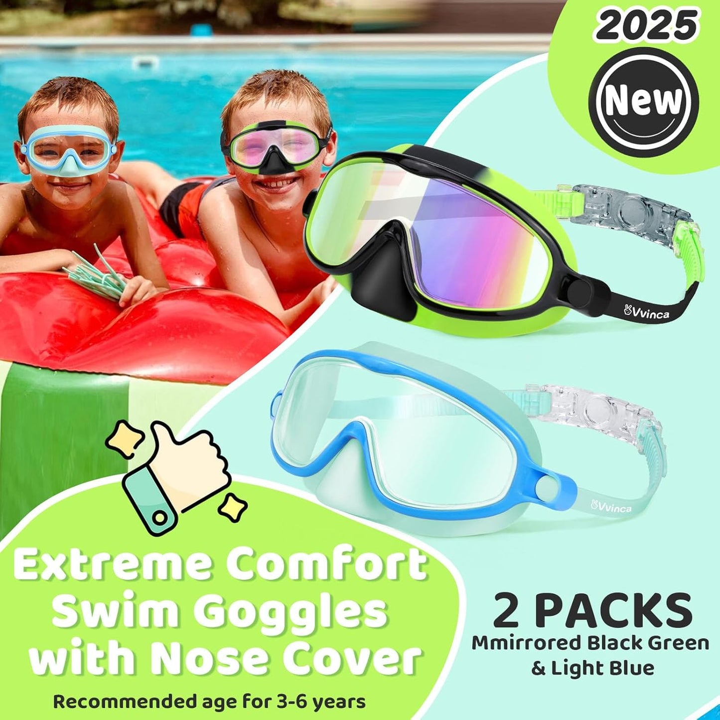 1+1 gratuit | AquaShield - Lunettes de natation HD à grande monture pour enfants