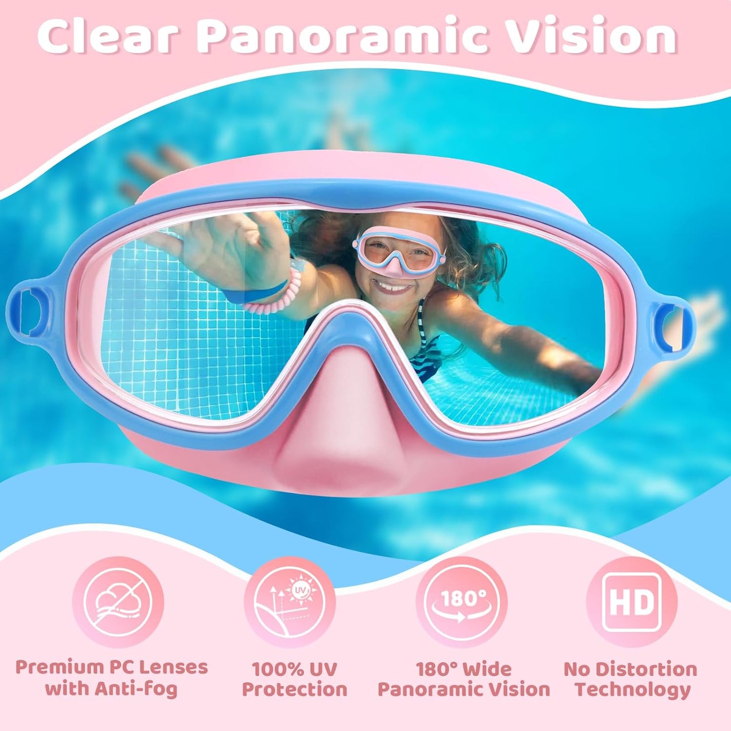 1+1 gratuit | AquaShield - Lunettes de natation HD à grande monture pour enfants