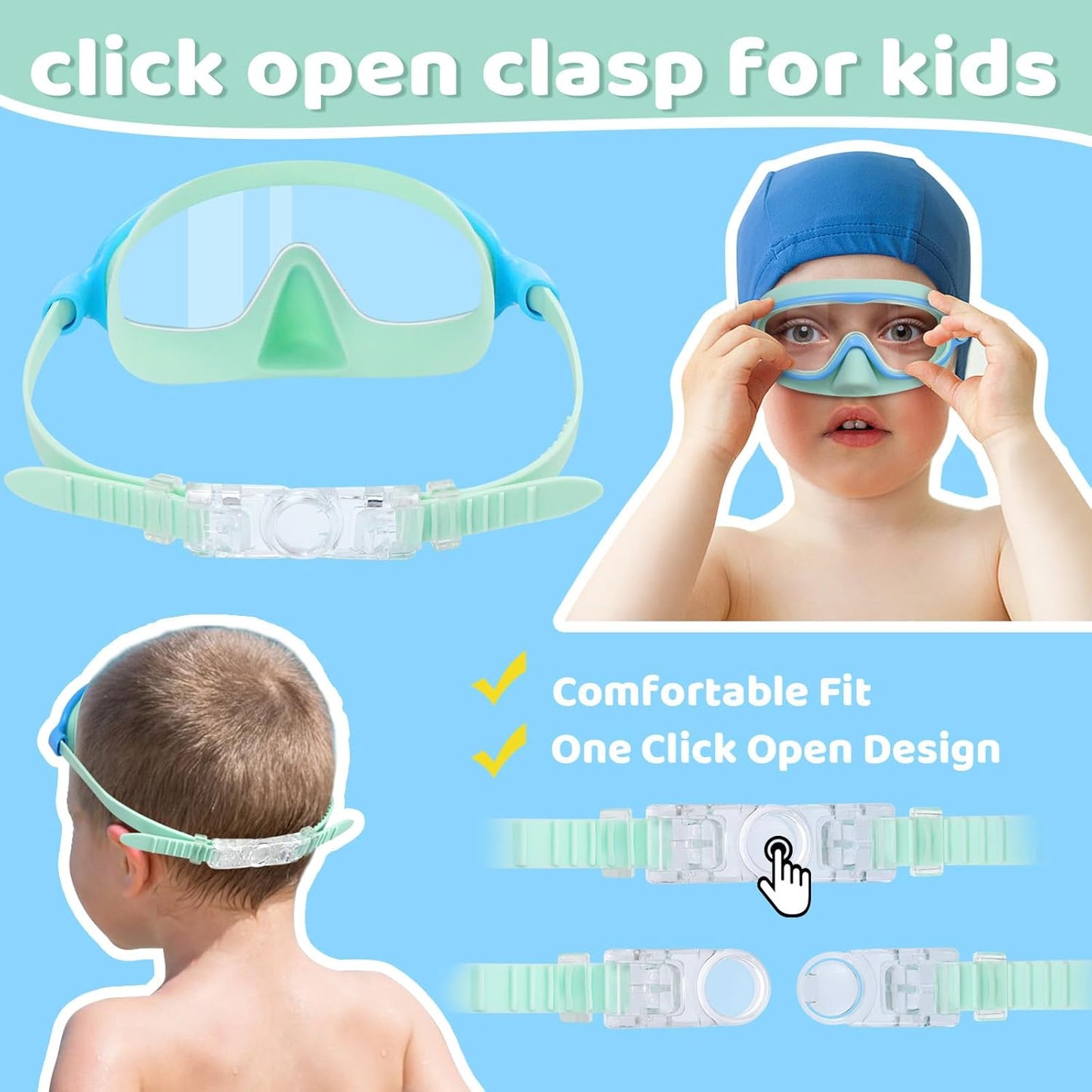 1+1 gratuit | AquaShield - Lunettes de natation HD à grande monture pour enfants