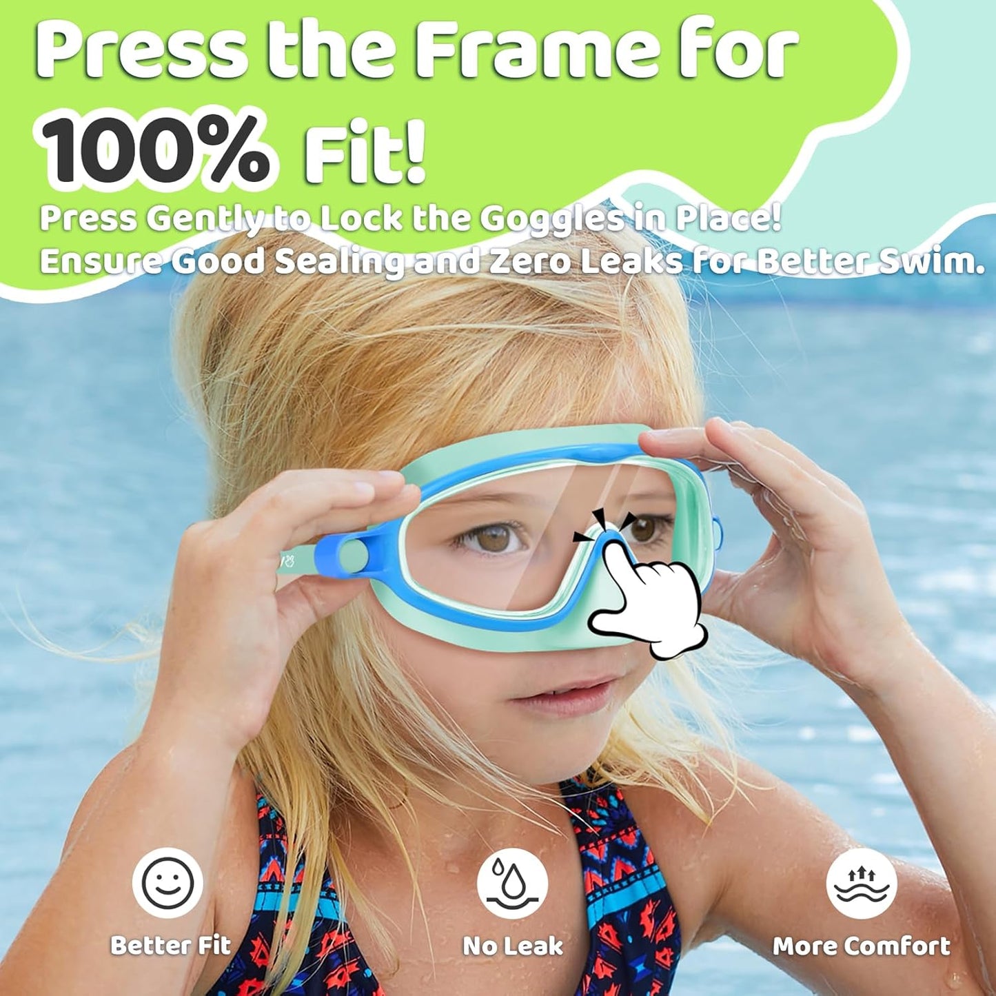 1+1 gratuit | AquaShield - Lunettes de natation HD à grande monture pour enfants