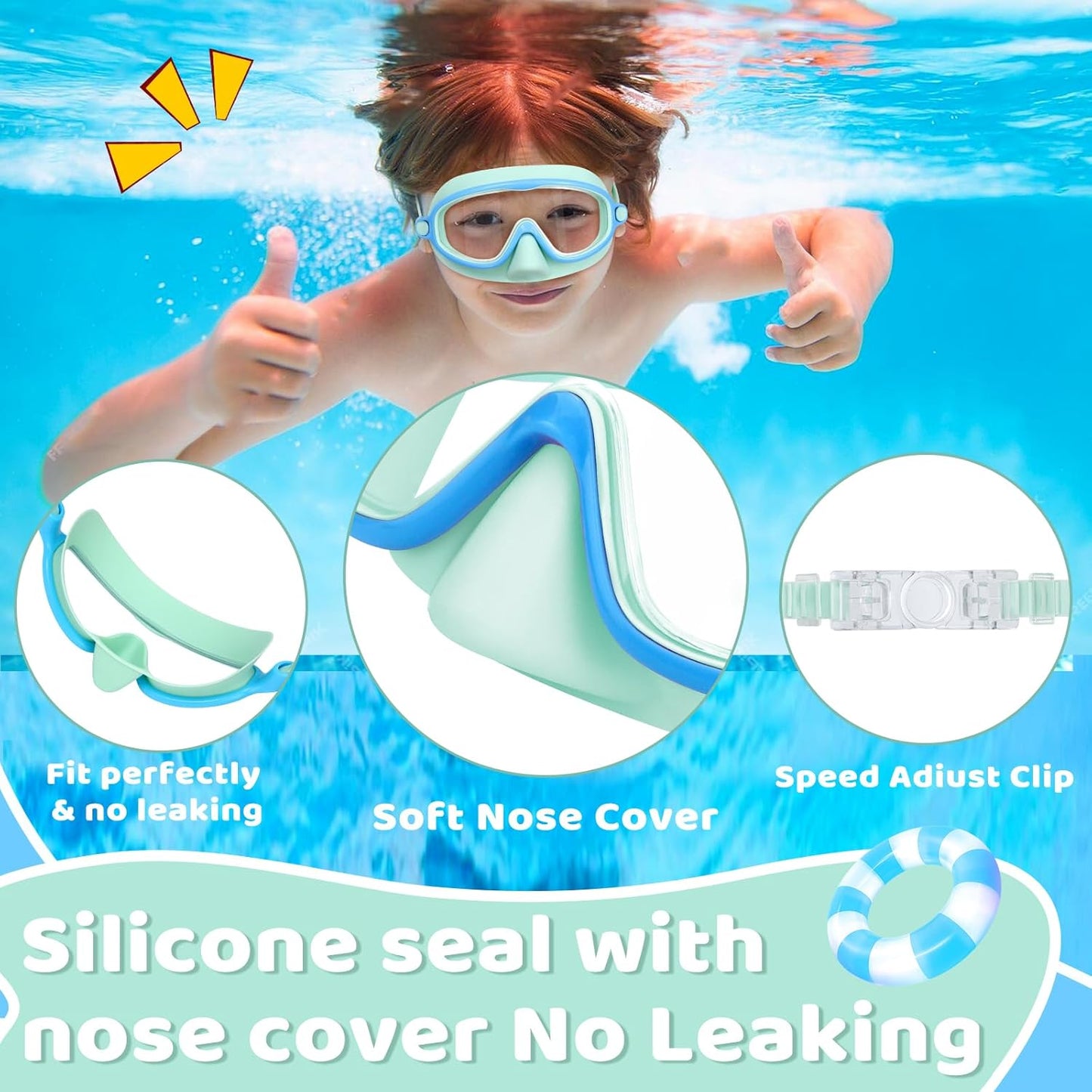 1+1 gratuit | AquaShield - Lunettes de natation HD à grande monture pour enfants