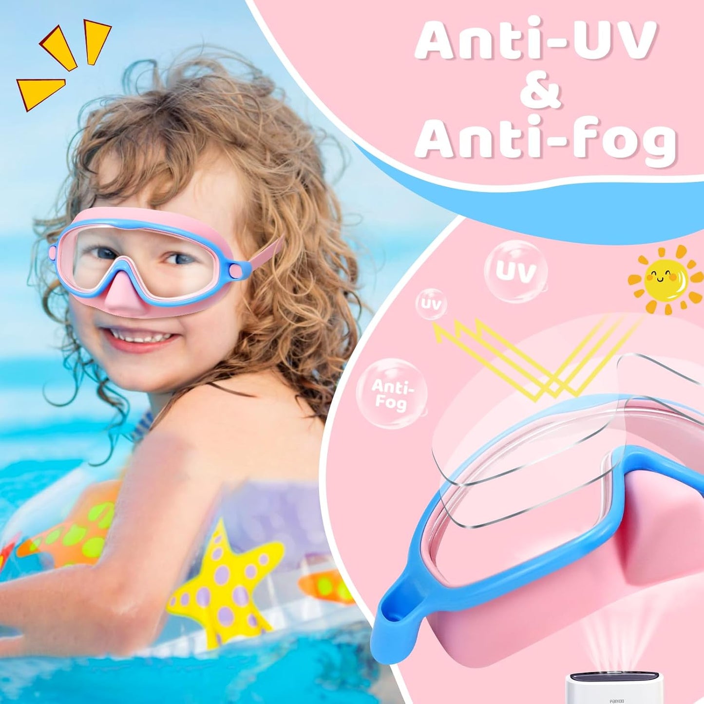1+1 gratuit | AquaShield - Lunettes de natation HD à grande monture pour enfants
