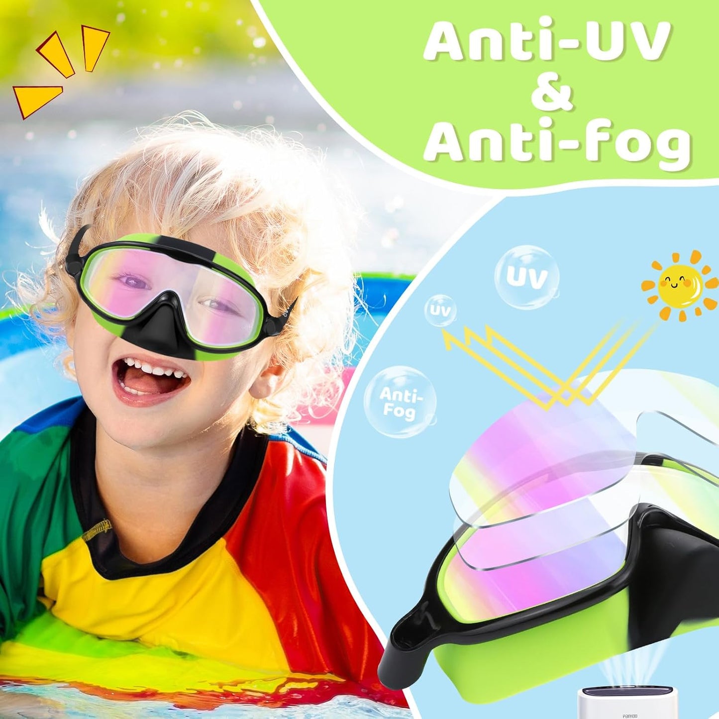 1+1 gratuit | AquaShield - Lunettes de natation HD à grande monture pour enfants