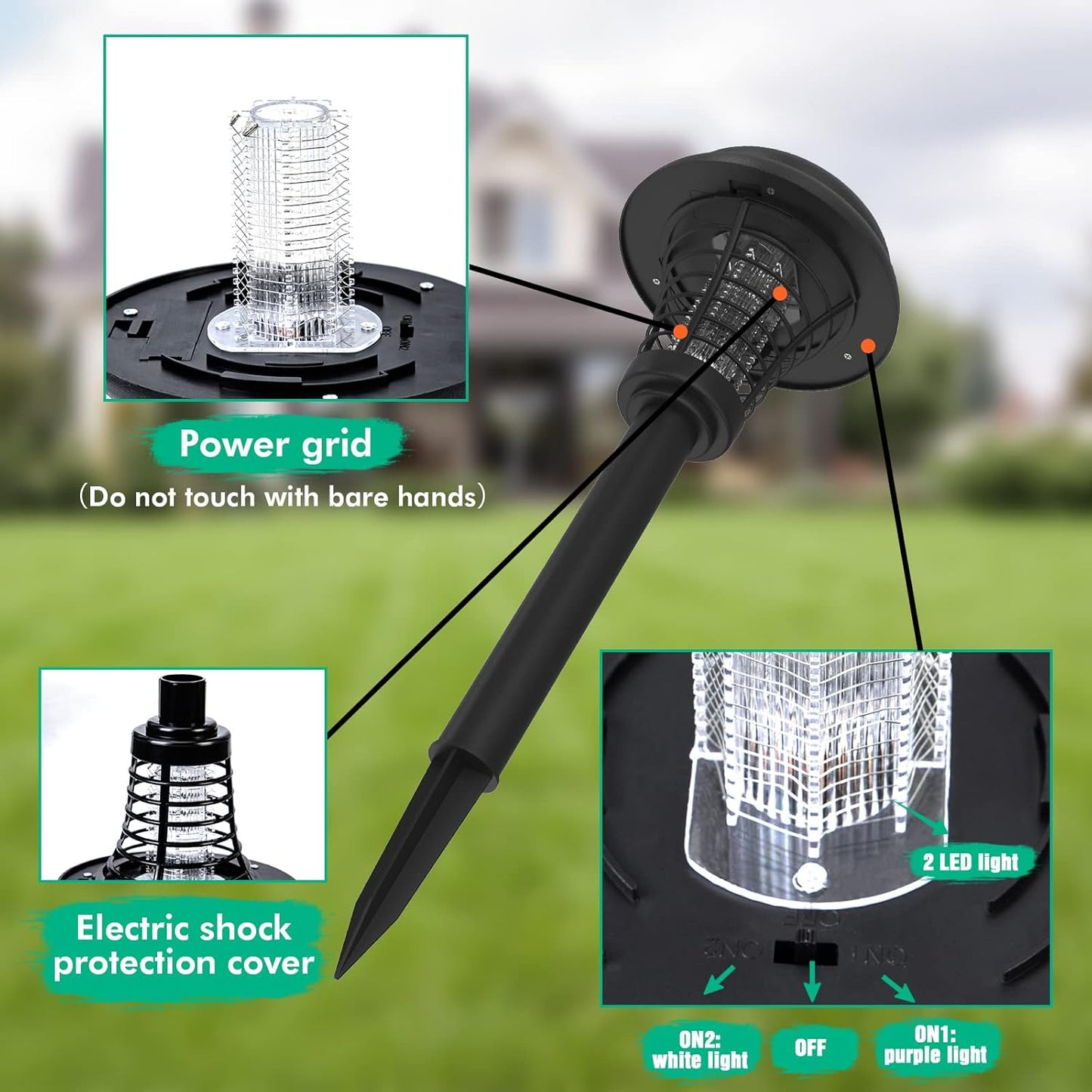 Pack de 2 destructeurs d'insectes solaires Destructeurs de moustiques LED